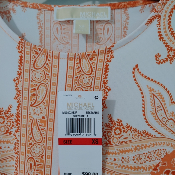 NWT Michael Kors Paisley Mixed Print Dress Nectarine - Picture 2 of 4